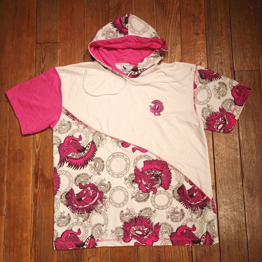 Sweat Vintage à capuche, rose et blanc imprimé Paon