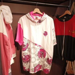 Sweat Vintage à capuche, rose et blanc imprimé Paon